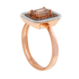 Bague en or rose et rhodié, quartz fumé, diamants bruns et diamants blancs