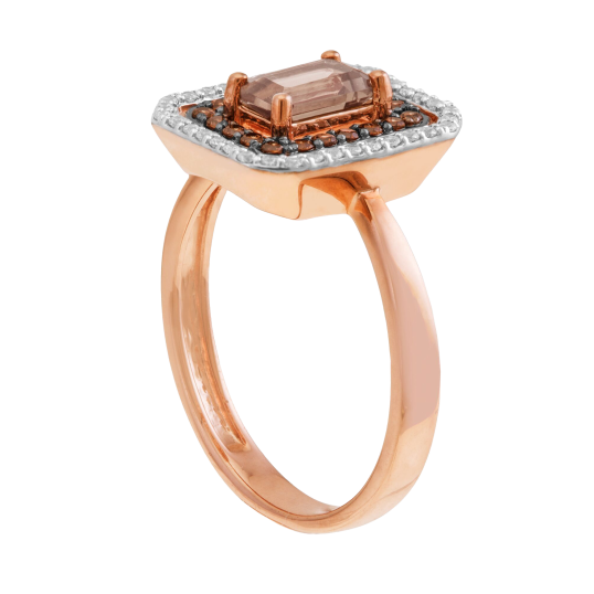 Bague en or rose et rhodié, quartz fumé, diamants bruns et diamants blancs