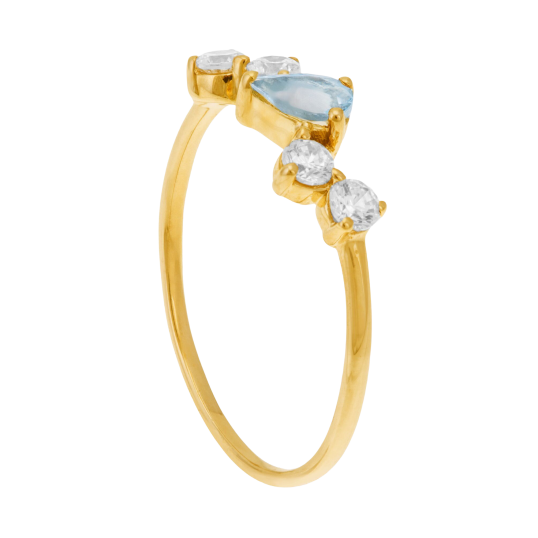 Bague en or jaune, aigue marine et oxydes de zirconium
