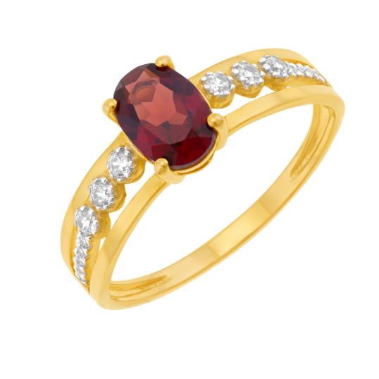 Bague en or jaune et rhodié, grenat et oxydes de zirconium
