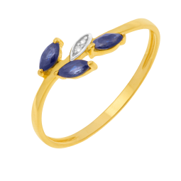 Bague en or jaune et rhodié, saphirs et diamant