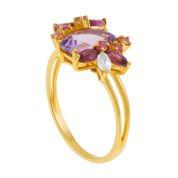 Bague en or jaune, améthyste, rhodolites, tourmalines et topazes