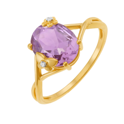 Bague en or jaune et rhodié, améthyste et diamants