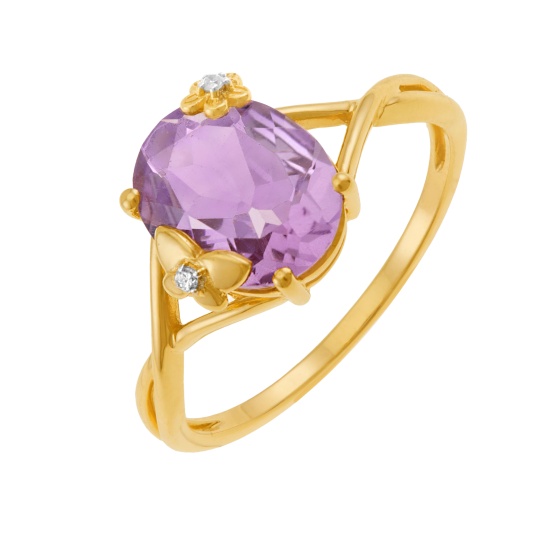 Bague en or jaune et rhodié, améthyste et diamants