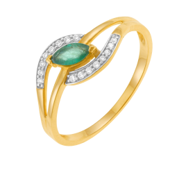 Bague en or jaune et rhodié, émeraude et diamants