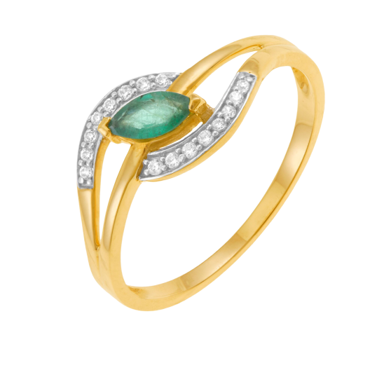 Bague en or jaune et rhodié, émeraude et diamants
