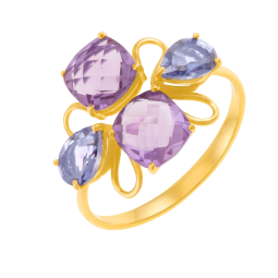 Bague en or jaune, améthystes et cordiérites