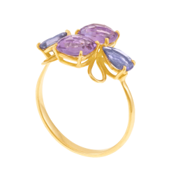 Bague en or jaune, améthystes et cordiérites