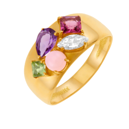 Bague en or jaune, améthyste, péridot, opale, rhodolite et oxyde de zirconium 