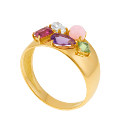 Bague en or jaune, améthyste, péridot, opale, rhodolite et oxyde de zirconium 