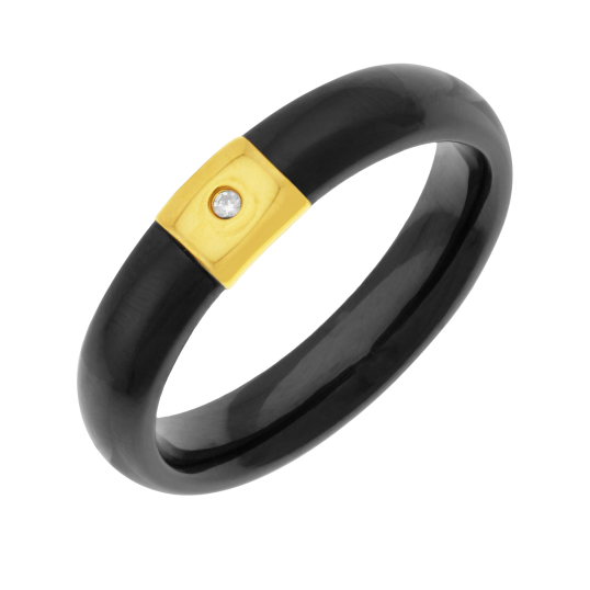 Bague en or jaune, céramique noire et oxyde de zirconium