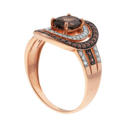 Bague en or rose, quartz fumé, diamants bruns et diamants blancs