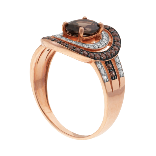 Bague en or rose, quartz fumé, diamants bruns et diamants blancs