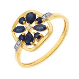 Bague en or jaune, saphirs et diamants