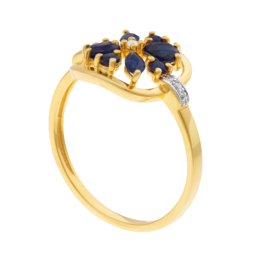 Bague en or jaune, saphirs et diamants