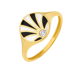 Bague en or jaune et rhodié, laque et diamant