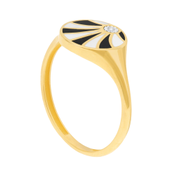 Bague en or jaune et rhodié, laque et diamant