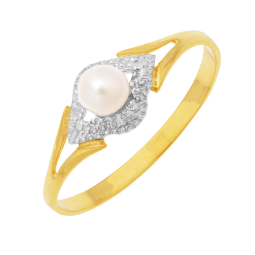 Bague en or jaune et rhodié et perle de culture