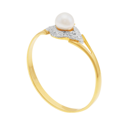 Bague en or jaune et rhodié et perle de culture