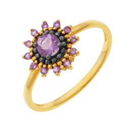 Bague en or jaune rhodié et améthystes