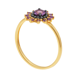 Bague en or jaune rhodié et améthystes