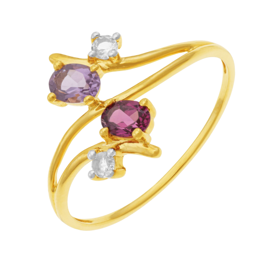 Bague en or jaune, améthyste, rhodolite et topazes