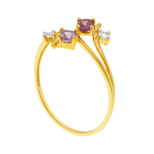 Bague en or jaune, améthyste, rhodolite et topazes