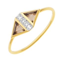 Bague en or jaune et rhodié, oxydes de zirconium et quartz fumés