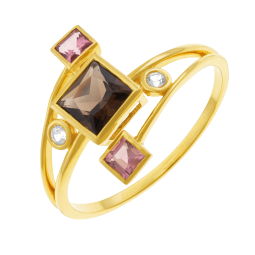 Bague en or jaune, quartz, tourmalines et topazes