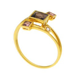 Bague en or jaune, quartz, tourmalines et topazes
