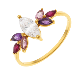 Bague en or jaune, oxyde de zirconium, rubis, améthystes et tourmalines