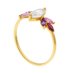 Bague en or jaune, oxyde de zirconium, rubis, améthystes et tourmalines