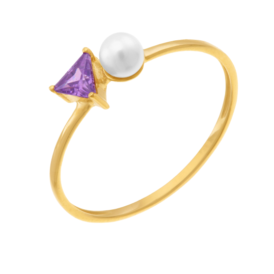 Bague en or jaune, oxyde de zirconium et perle de culture