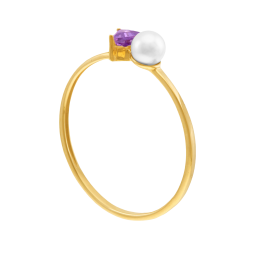 Bague en or jaune, oxyde de zirconium et perle de culture