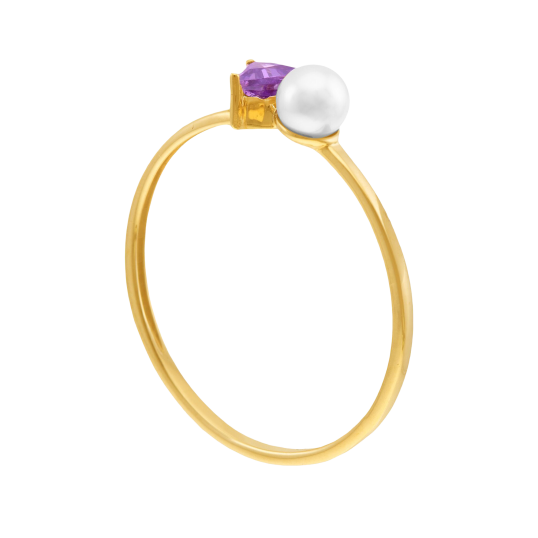 Bague en or jaune, oxyde de zirconium et perle de culture