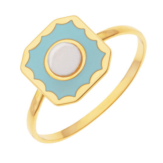 Bague en or jaune, laque et quartz rose