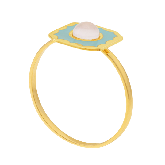 Bague en or jaune, laque et quartz rose