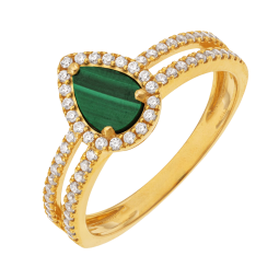 Bague en or jaune, malachite et oxydes de zirconium