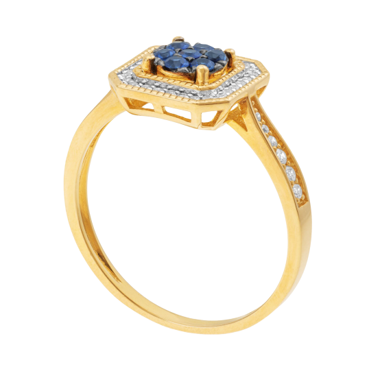Bague en or jaune et rhodié, saphirs et oxydes de zirconium