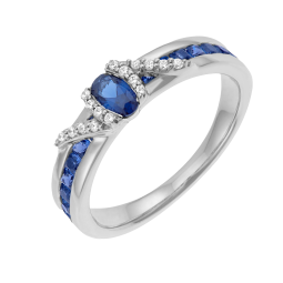 Bague en or gris, saphirs et diamants