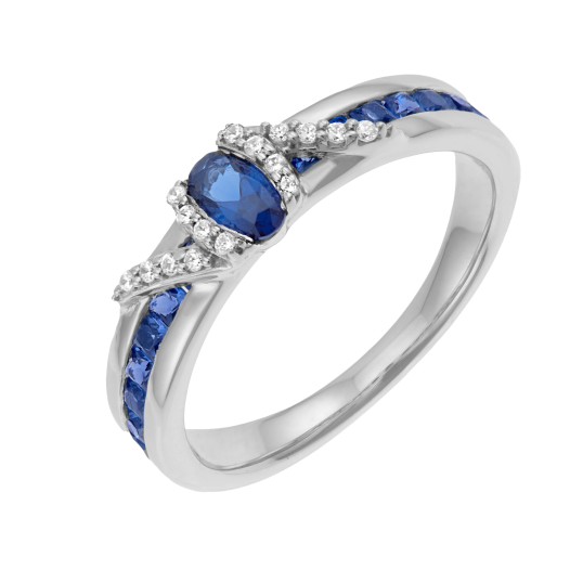 Bague en or gris, saphirs et diamants