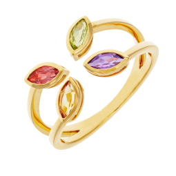 Bague en or jaune, péridot, améthyste, citrine et grenat