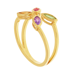 Bague en or jaune, péridot, améthyste, citrine et grenat