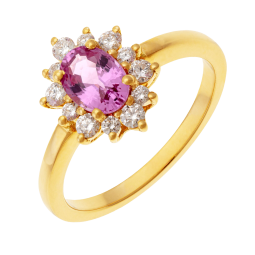 Bague en or jaune, saphir rose et diamants