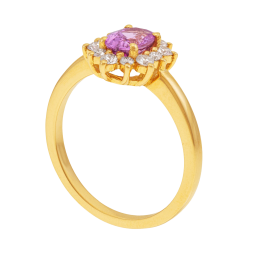 Bague en or jaune, saphir rose et diamants