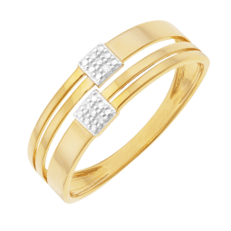 Bague en or jaune, rhodié et diamants