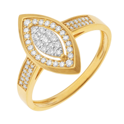 Bague en or jaune, rhodié et diamants