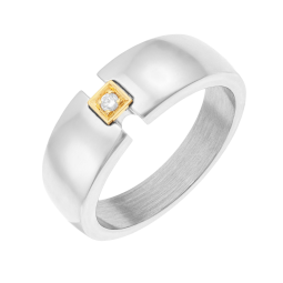 Bague en or jaune, acier et diamant 