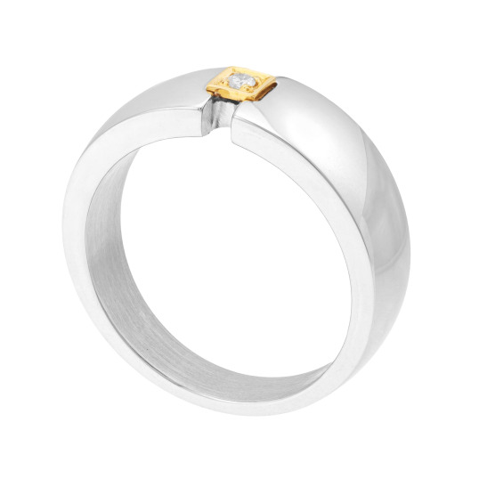 Bague en or jaune, acier et diamant 