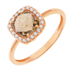 Bague en or rose, quartz fumé et oxydes de zirconium 
